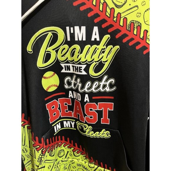 Women's Medium Softball Active Hoodie Beauty In the Streets Beast In My Cleats - Picture 6 of 7
